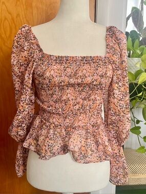 ASOS Peach and Black Smocked Floral Top